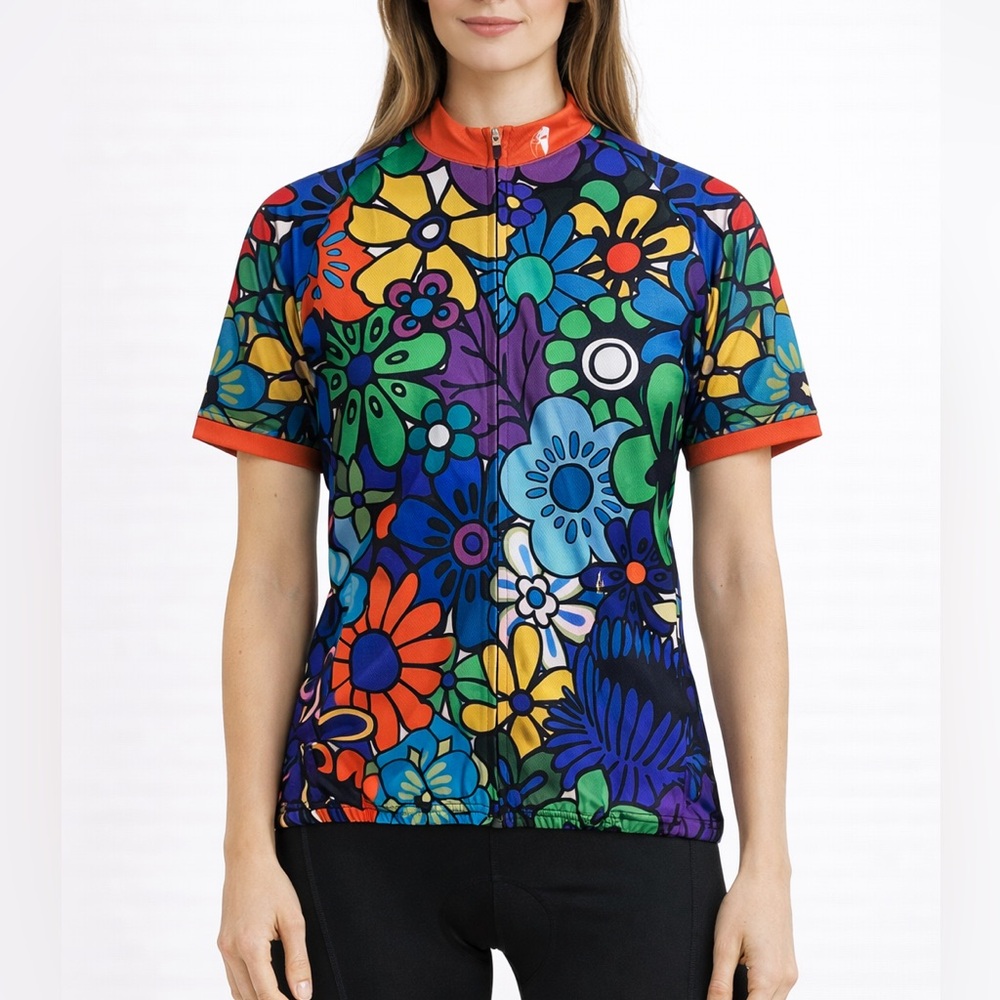 Paladin Cycling Shirt Medium Womens Jersey Floral Hippie Bike Bicycle Full Zip